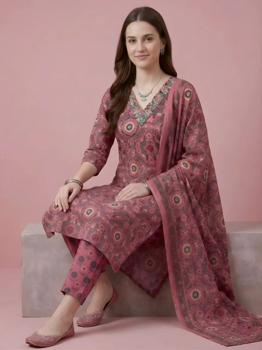 Lilac Pink Jaipuri Print Work Women’s Salwar Set