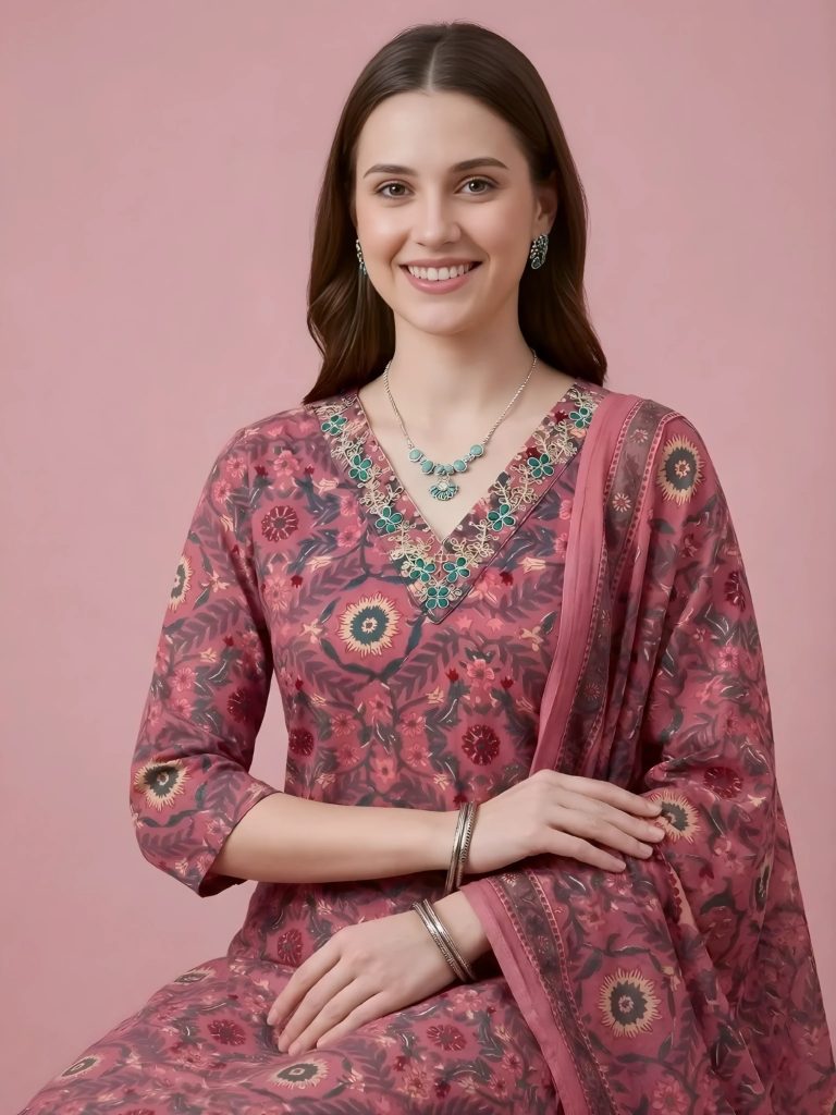 Lilac Pink Jaipuri Print Work Women’s Salwar Set