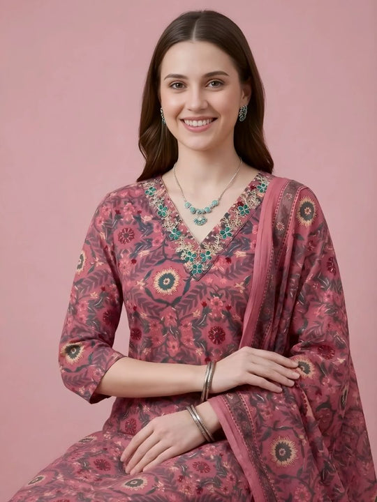 Lilac Pink Jaipuri Print Work Women’s Salwar Set