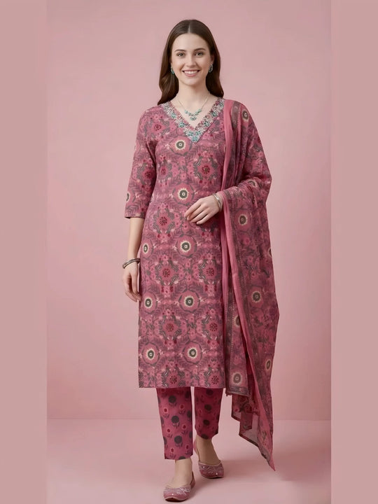 Lilac Pink Jaipuri Print Work Women’s Salwar Set