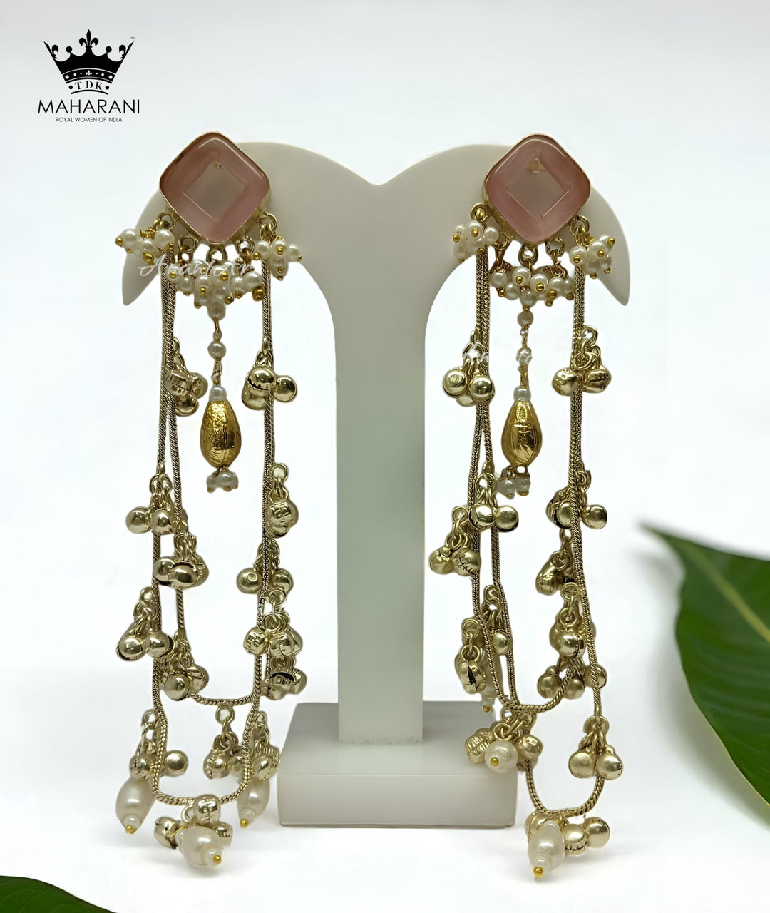 Light Pink Gold Base Women’s Chain Earrings
