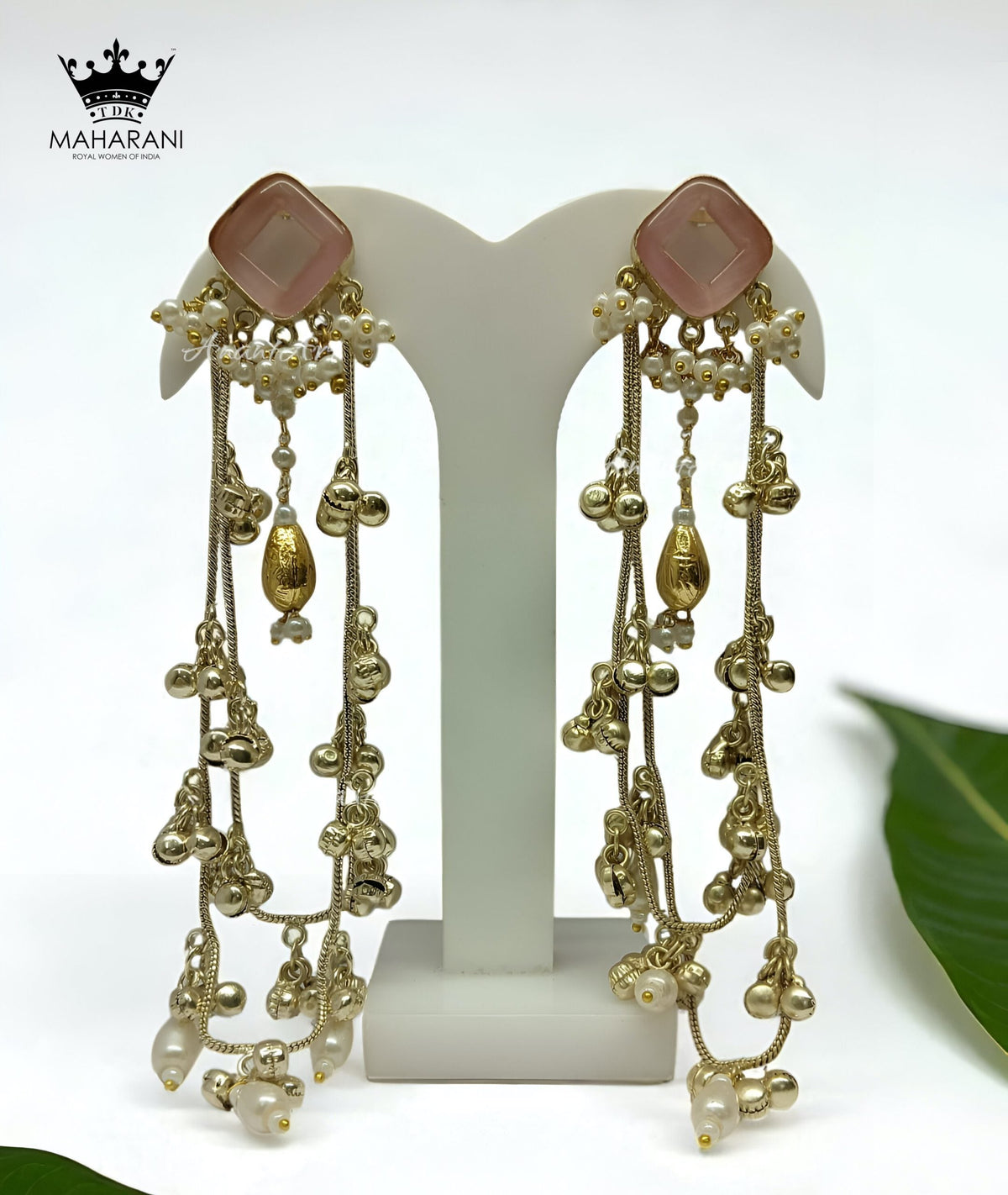 Light Pink Gold Base Women’s Chain Earrings