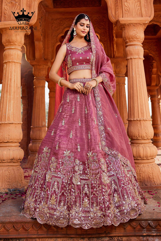Pink Sequence With Zari Embroidered Tissue Lehenga