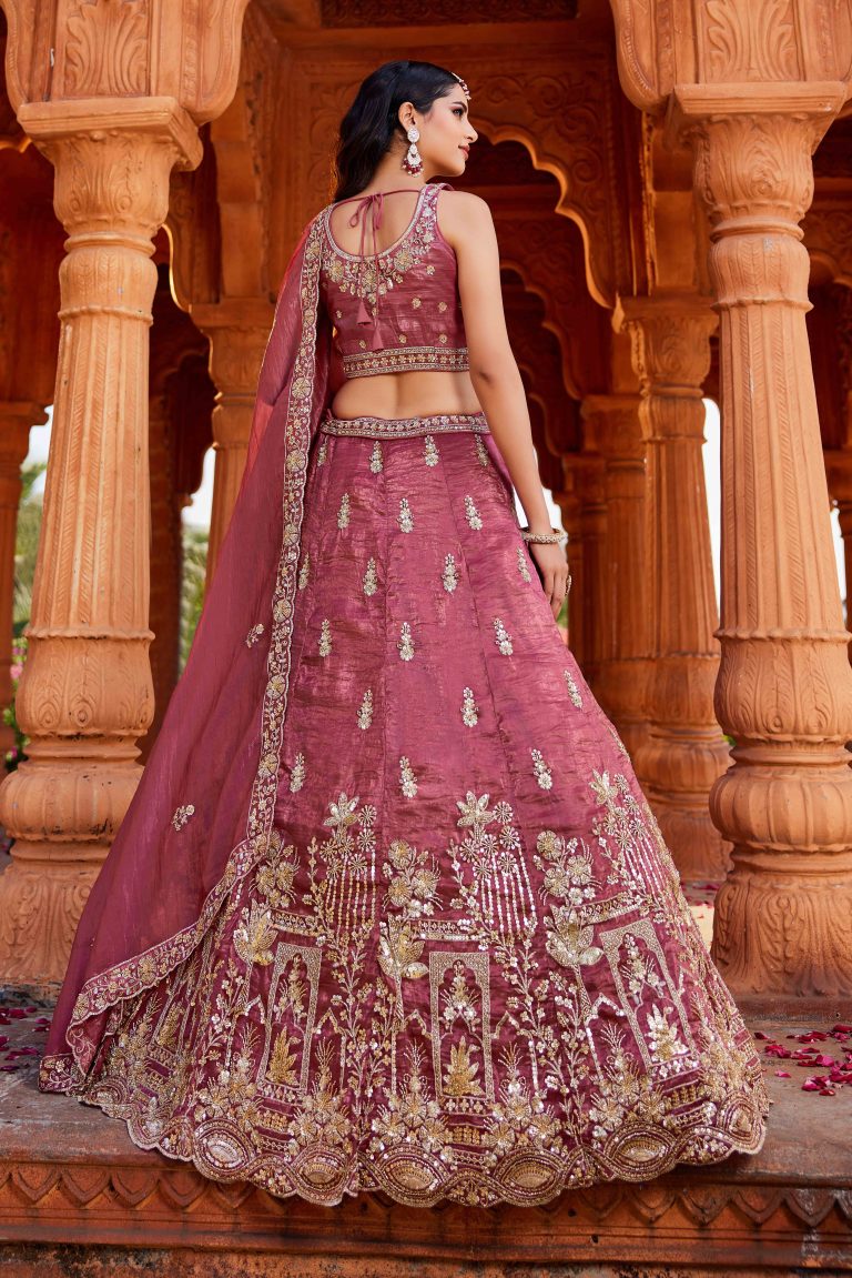 Pink Sequence With Zari Embroidered Tissue Lehenga