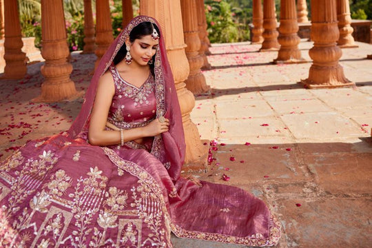 Pink Sequence With Zari Embroidered Tissue Lehenga