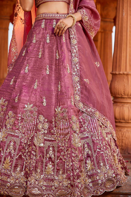 Pink Sequence With Zari Embroidered Tissue Lehenga