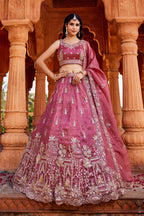 Pink Sequence With Zari Embroidered Tissue Lehenga