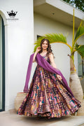 Purple Heavy Print Work Silk Anarkali Set