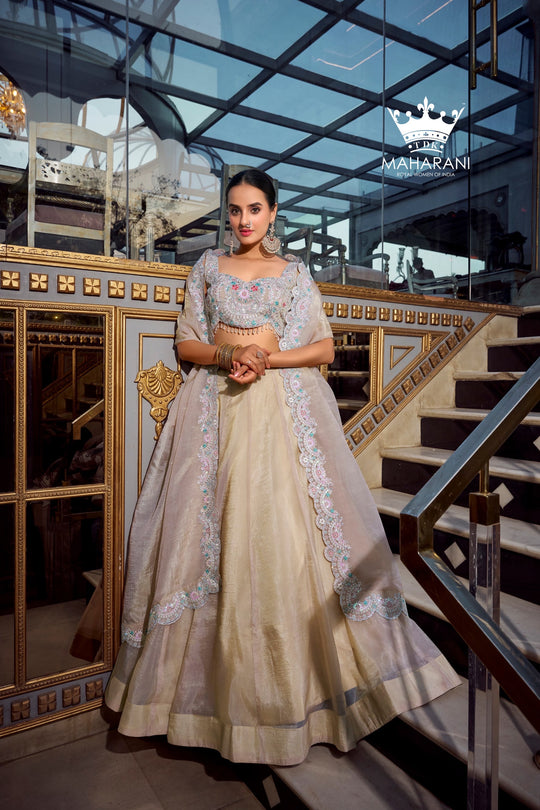 Off-White Sequins & Jarkan Diamond Work Lehenga