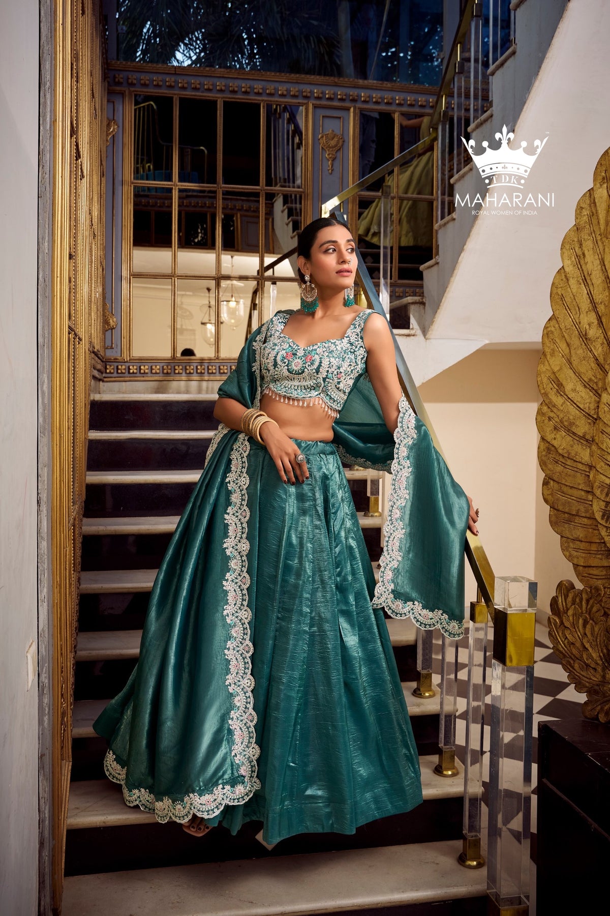 Teal Blue Sequins & Jarkan Diamond Work Lehenga