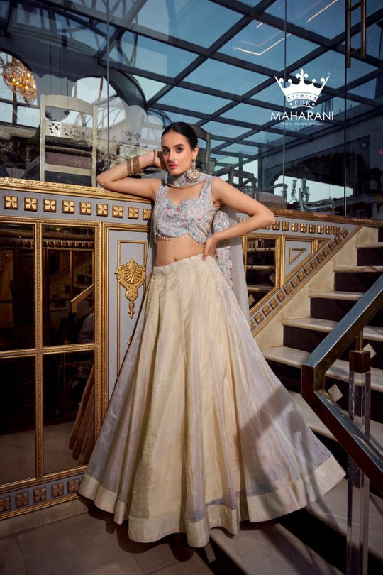 Off-White Sequins & Jarkan Diamond Work Lehenga