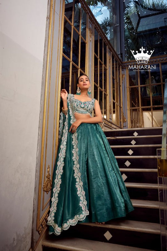 Teal Blue Sequins & Jarkan Diamond Work Lehenga