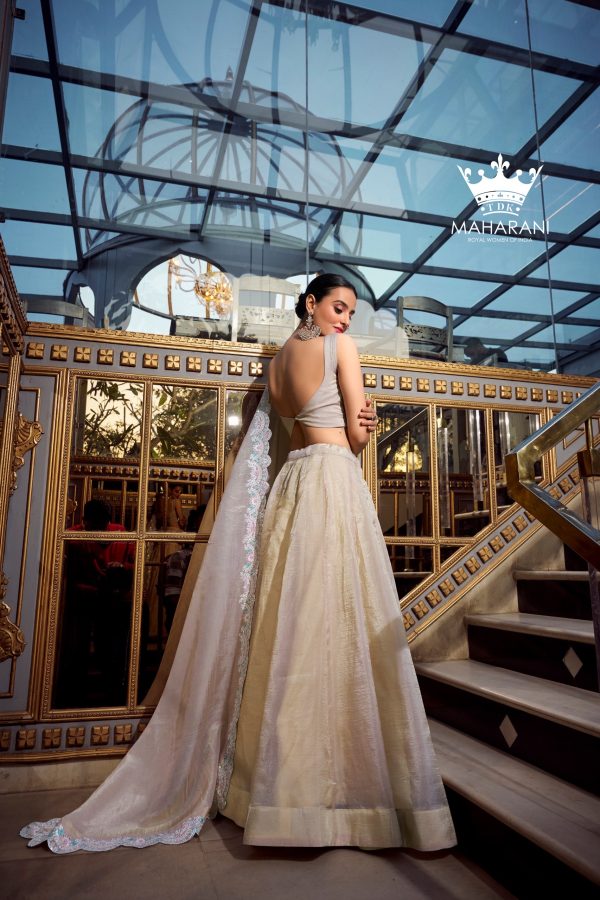 Off-White Sequins & Jarkan Diamond Work Lehenga