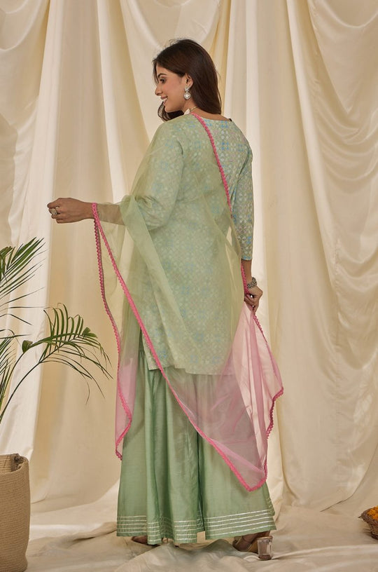 Mint Green Embroidery With Lace Work Sharara Salwar Set