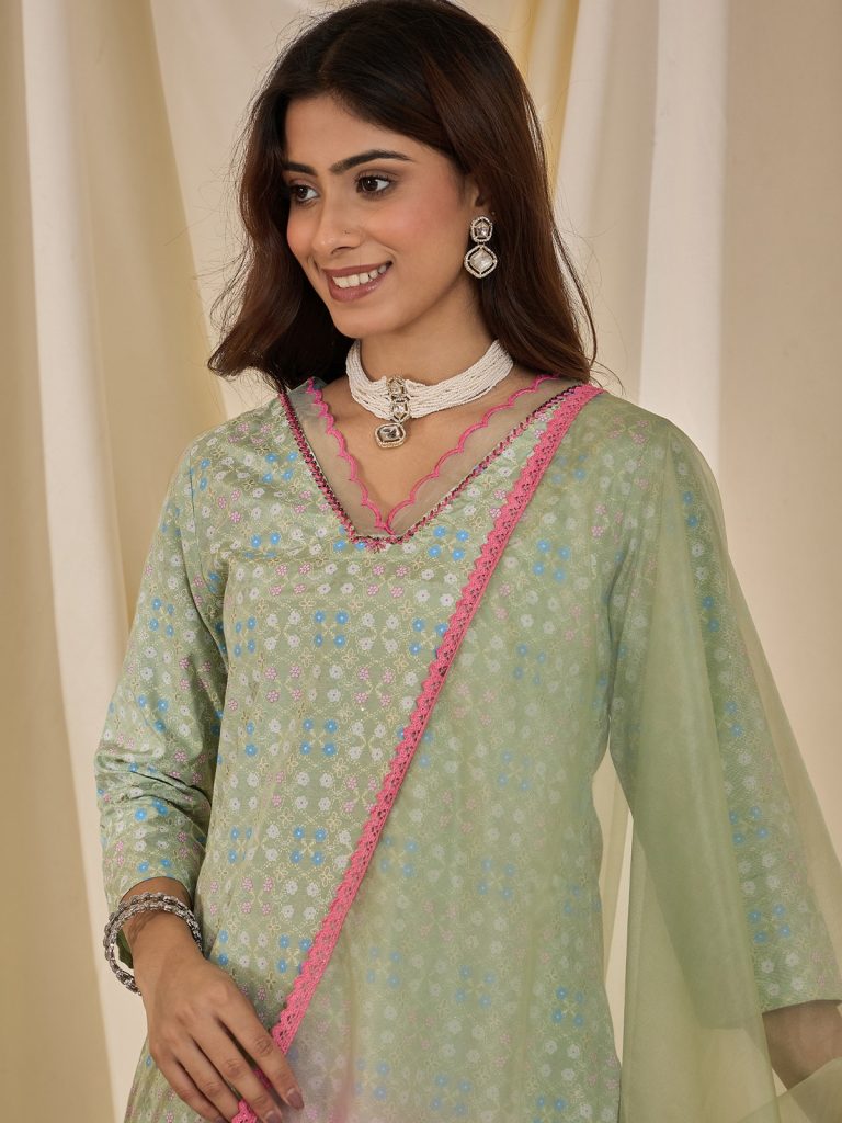 Mint Green Embroidery With Lace Work Sharara Salwar Set
