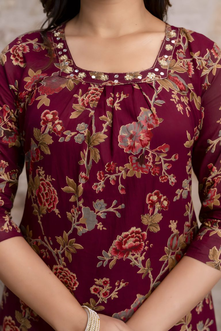 Maroon Floral Jaipuri Print Salwar Set