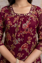 Maroon Floral Jaipuri Print Salwar Set
