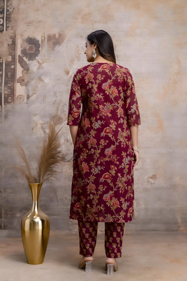 Maroon Floral Jaipuri Print Salwar Set