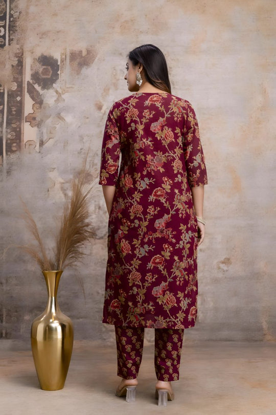 Maroon Floral Jaipuri Print Salwar Set