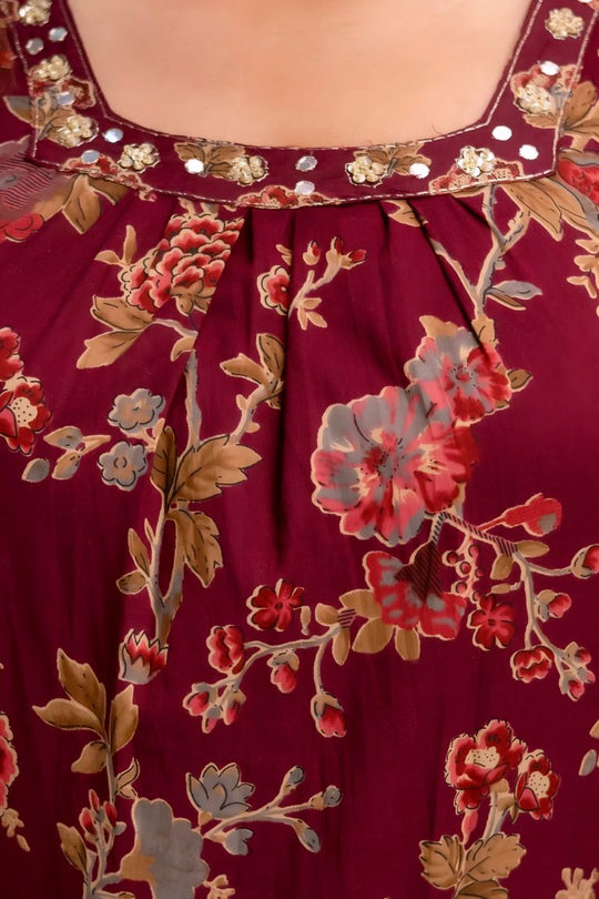 Maroon Floral Jaipuri Print Salwar Set