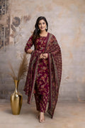 Maroon Floral Jaipuri Print Salwar Set