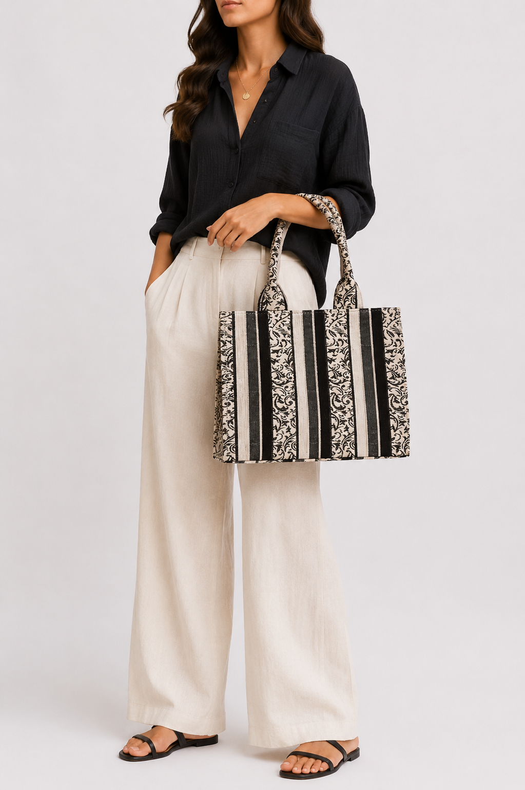Noir Stripe Jacquard Medium Tote
