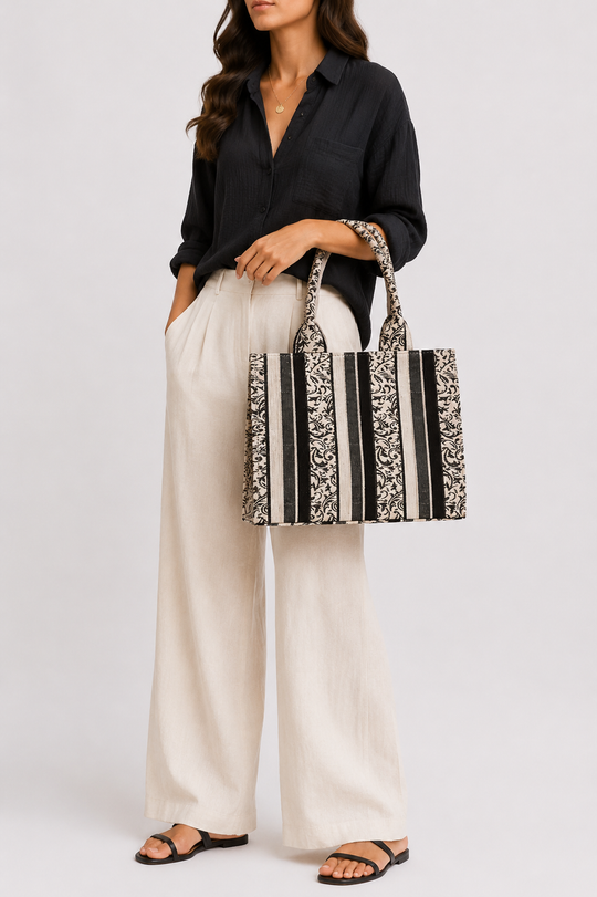 Noir Stripe Jacquard Medium Tote