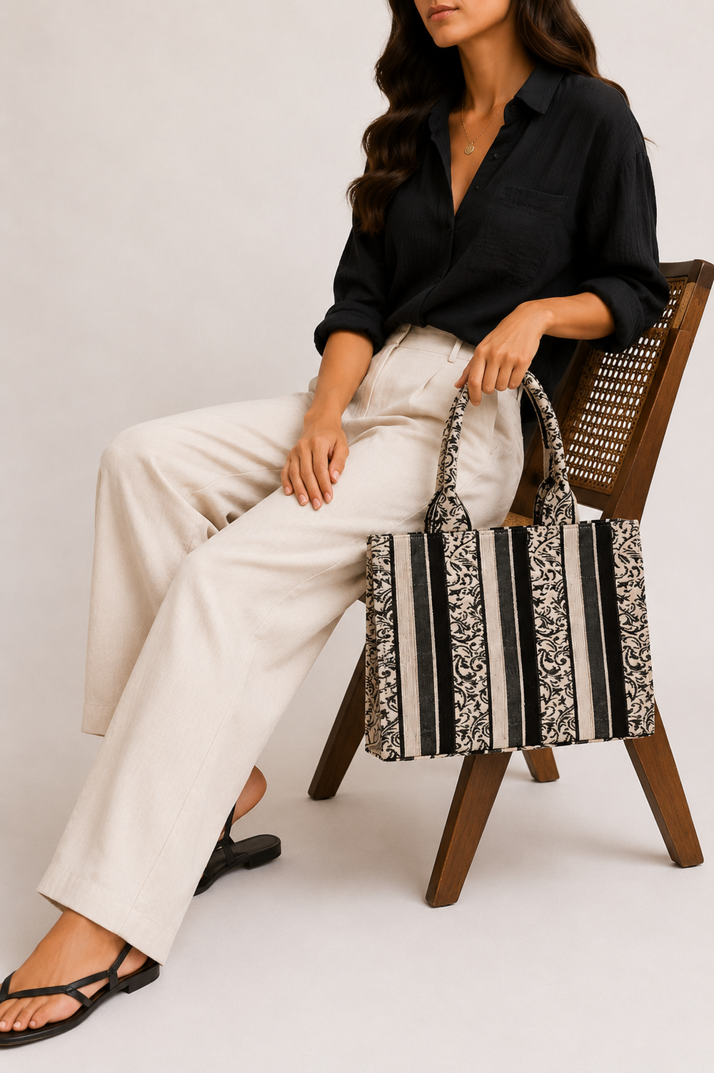 Noir Stripe Jacquard Medium Tote
