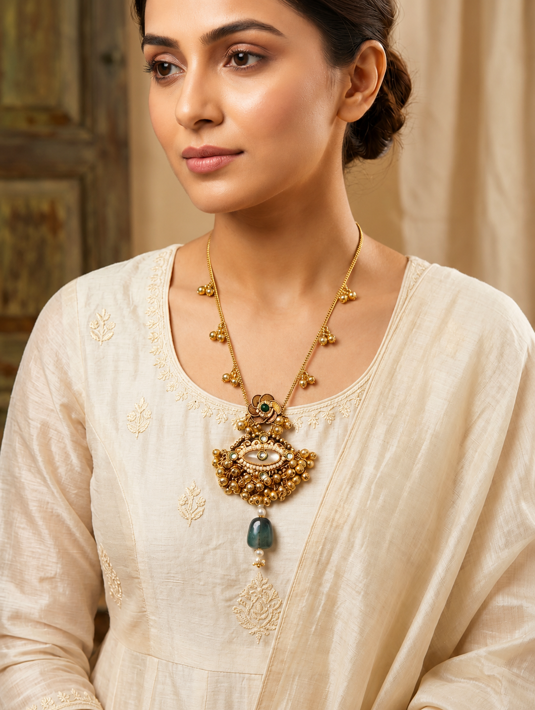 Mint Green Handmade Gold Plated Brass Fusion Necklace