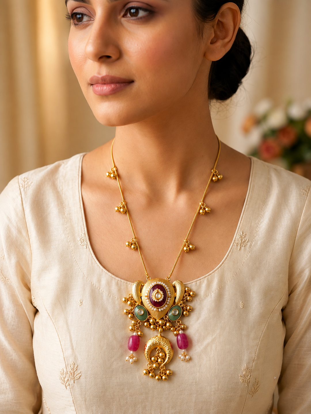 Multicolour Handmade Gold Plated Brass Fusion Necklace