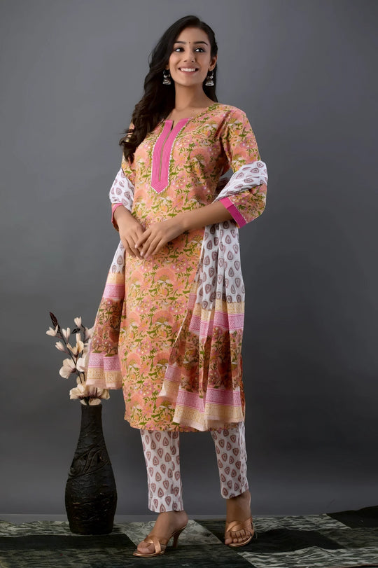 Multicoloured Jaipuri Print Salwar Set