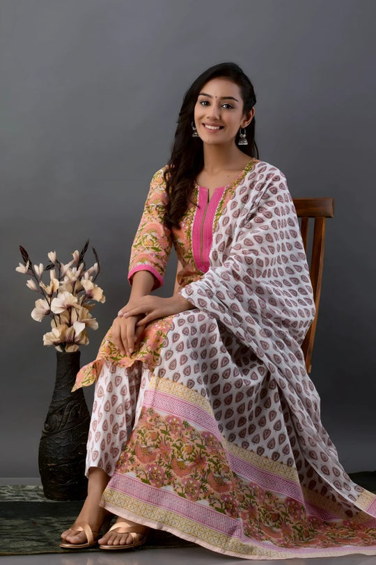 Multicoloured Jaipuri Print Salwar Set