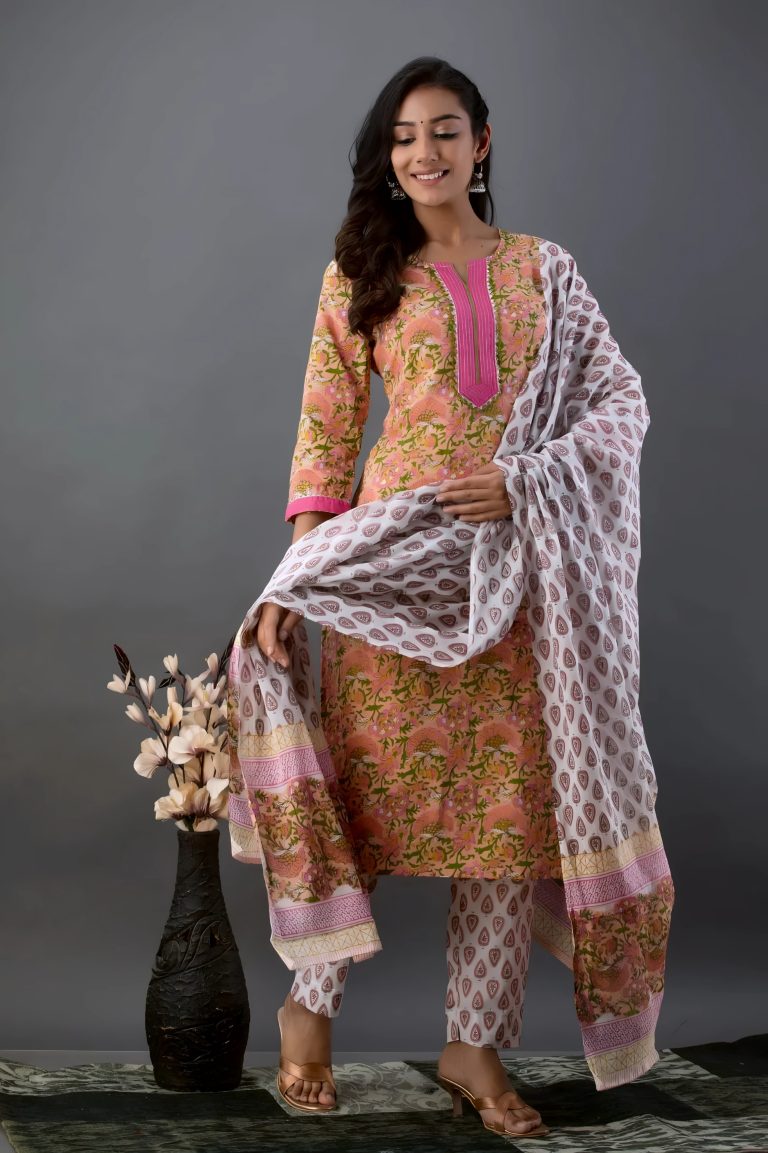 Multicoloured Jaipuri Print Salwar Set