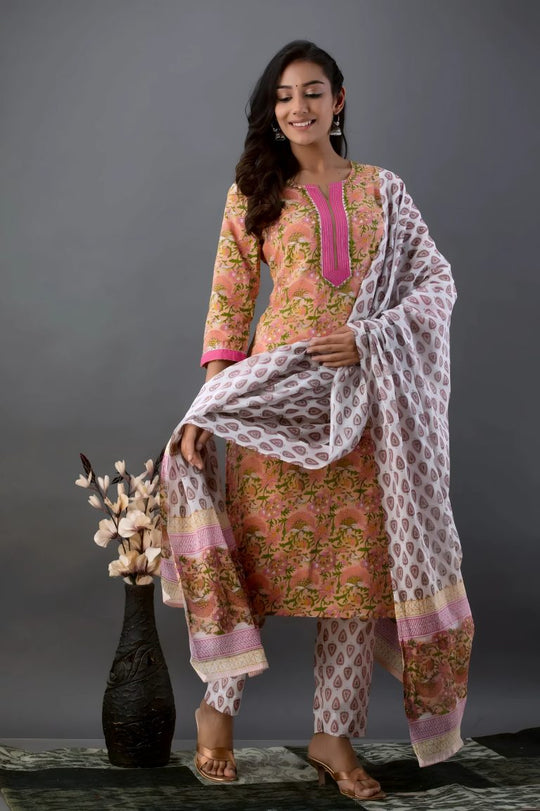Multicoloured Jaipuri Print Salwar Set