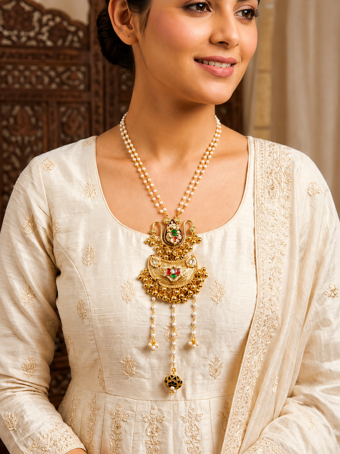 Multicoloured Handmade Gold Plated Brass Fusion Necklace