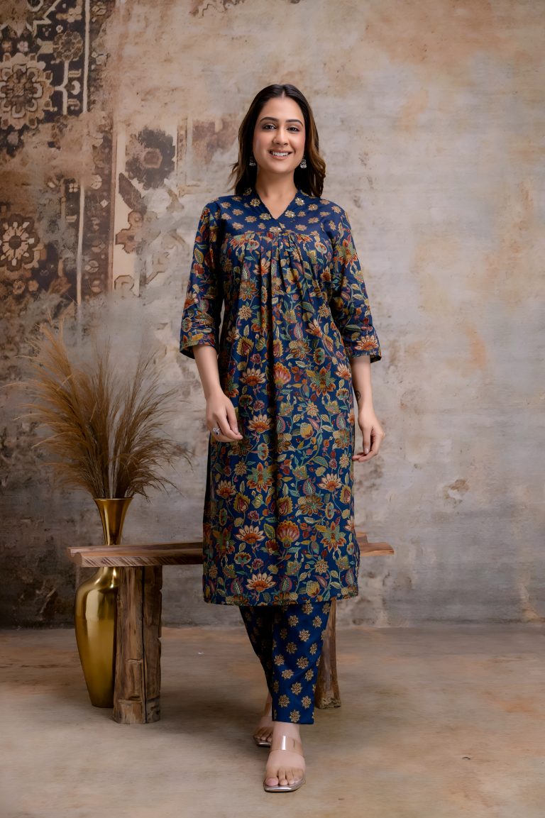 Navy Blue Jaipuri Print Salwar Set