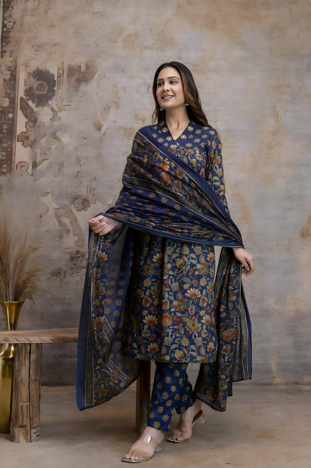 Navy Blue Jaipuri Print Salwar Set