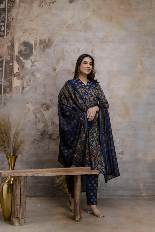 Navy Blue Jaipuri Print Salwar Set