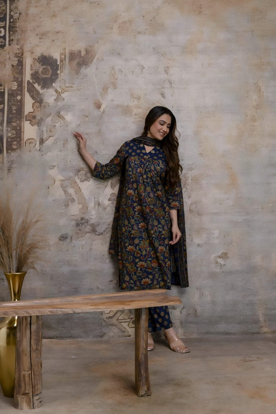 Navy Blue Jaipuri Print Salwar Set