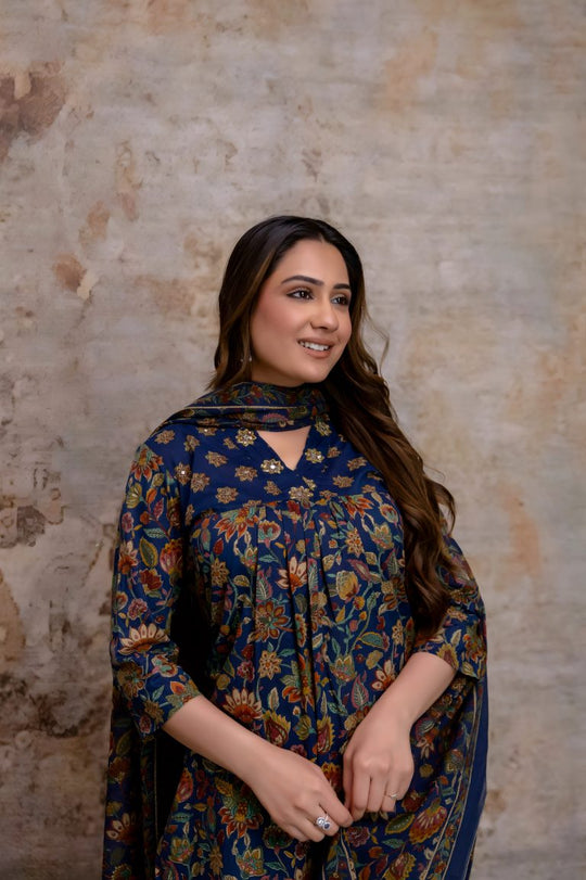 Navy Blue Jaipuri Print Salwar Set