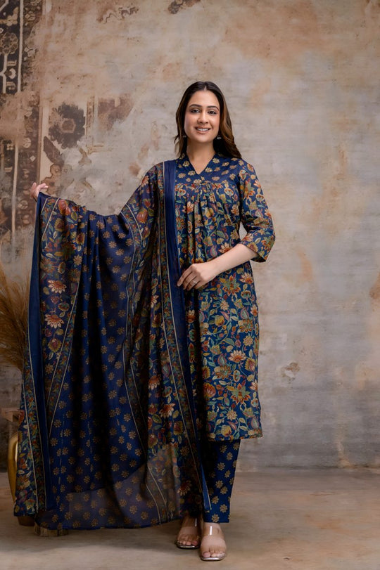 Navy Blue Jaipuri Print Salwar Set