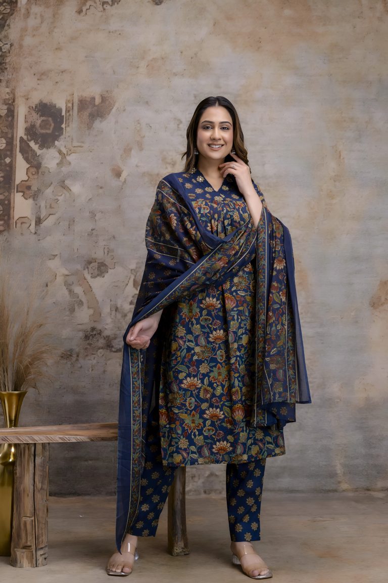 Navy Blue Jaipuri Print Salwar Set