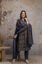 Navy Blue Jaipuri Print Salwar Set