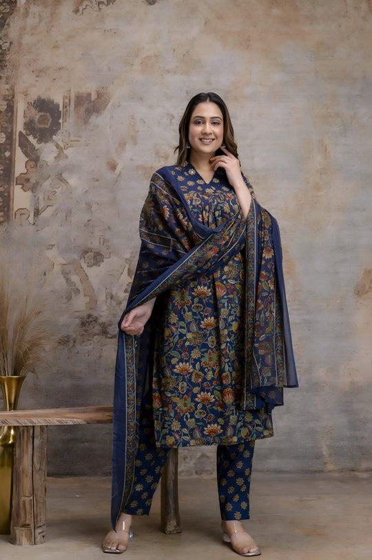 Navy Blue Jaipuri Print Salwar Set