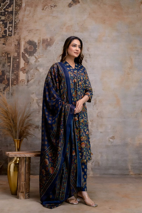 Navy Blue Jaipuri Print Salwar Set