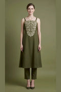 Olive Green Embroidered Kurta Set