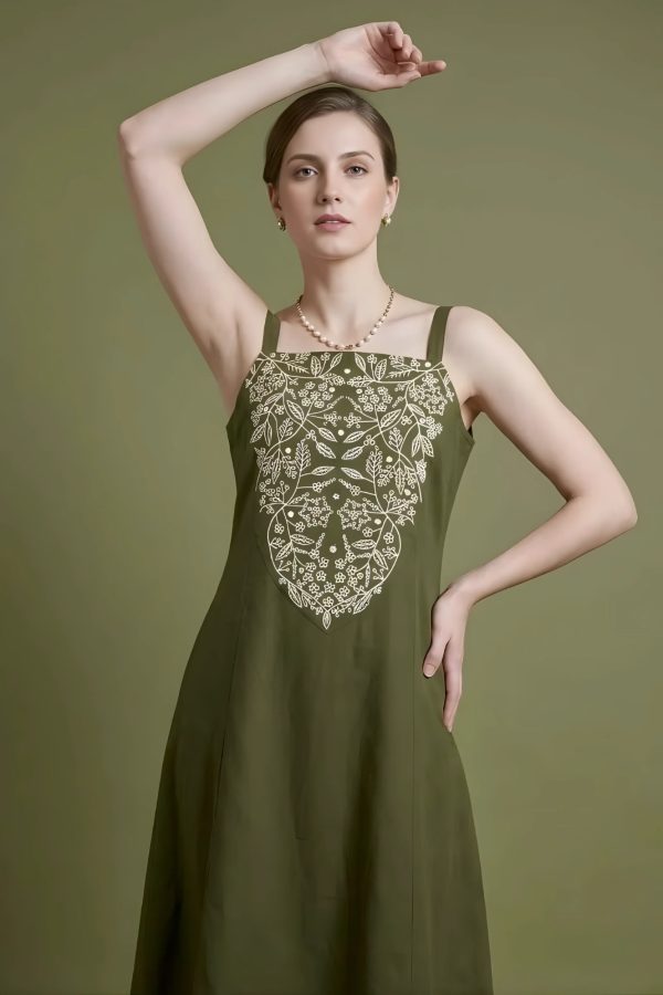 Olive Green Embroidered Kurta Set