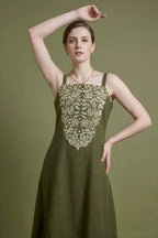 Olive Green Embroidered Kurta Set