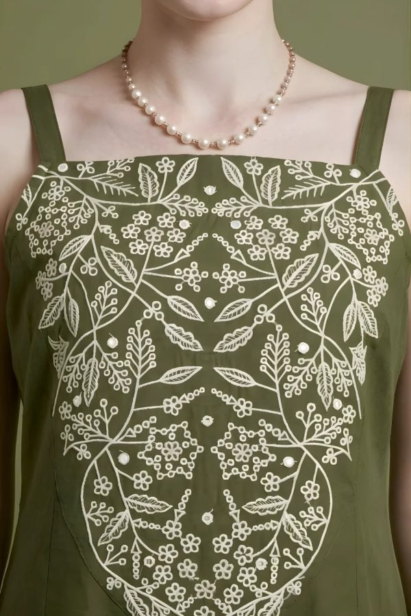 Olive Green Embroidered Kurta Set