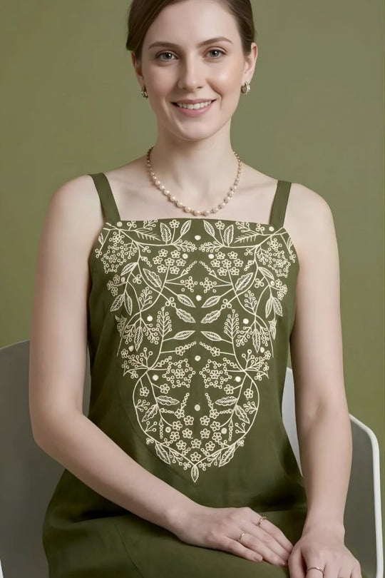 Olive Green Embroidered Kurta Set
